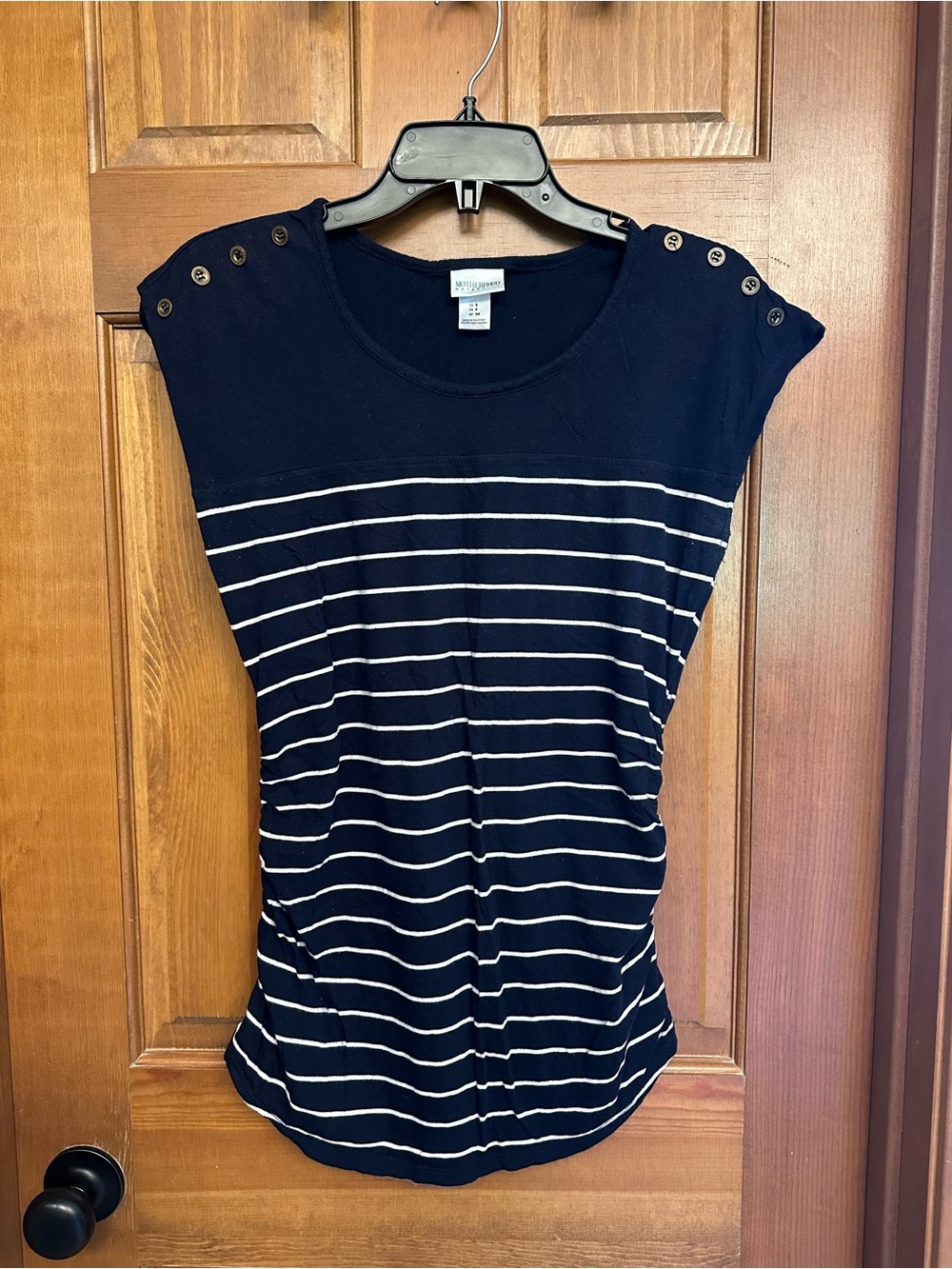 Motherhood Maternity Navy and White Striped Short Sleeve Tee Size S